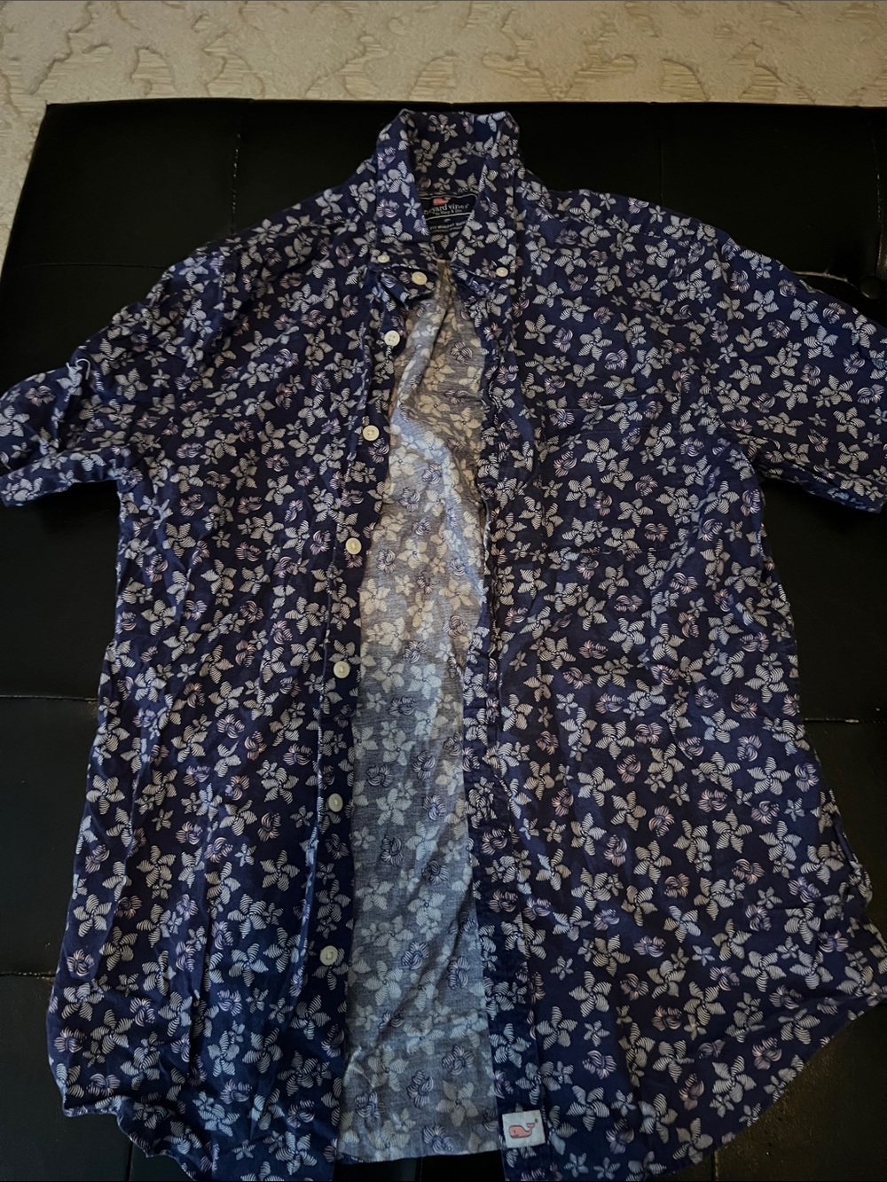 Vineyard Vines Navy Blue Floral Short-Sleeve Button-Down Shirt